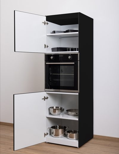 Larder cupbaord with oven, open Black